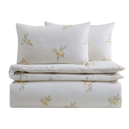 Lucie Lemon & Check Reversible Duvet Cover & Pillowcase Set - Multicoloured - DUSK