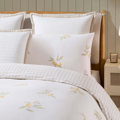 Lucie Lemon & Check Reversible Duvet Cover & Pillowcase Set - Multicoloured - DUSK
