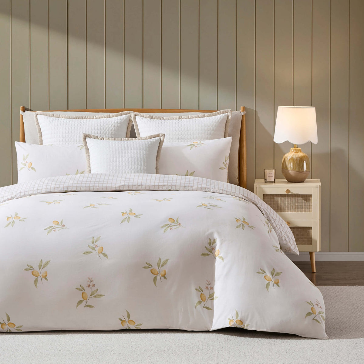 Lucie Lemon & Check Reversible Duvet Cover & Pillowcase Set - Multicoloured - DUSK