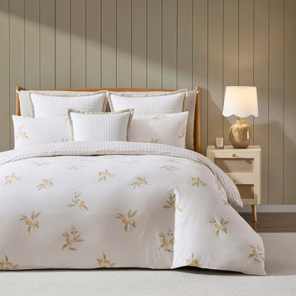 Lucie Lemon & Check Reversible Duvet Cover & Pillowcase Set - Multicoloured - DUSK