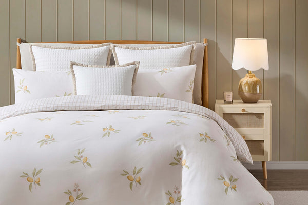 Lucie Lemon & Check Reversible Duvet Cover & Pillowcase Set - Multicoloured - DUSK