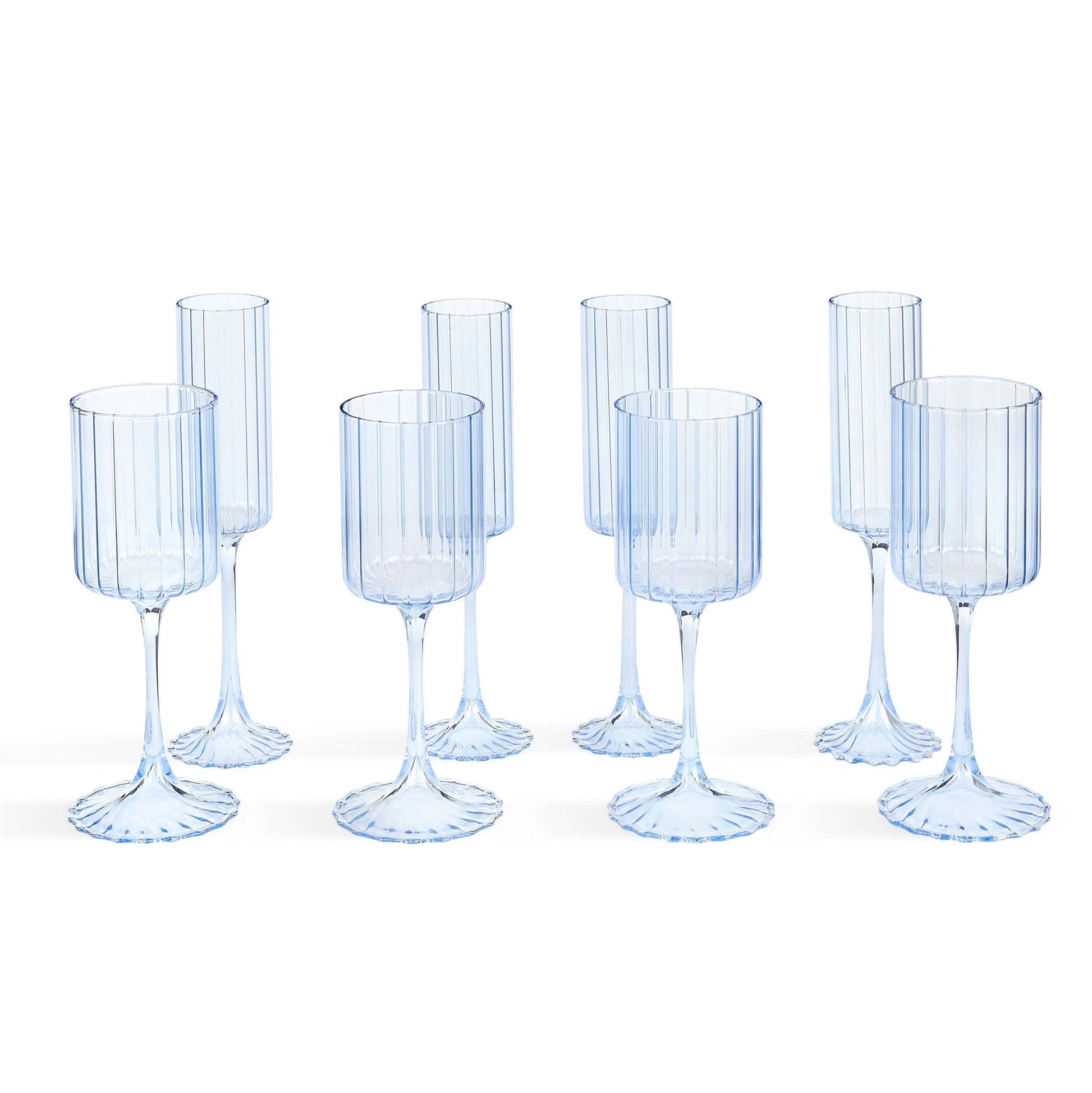Lucinda Scalloped Edge 8 Piece Wine and Champagne Glasses - Blue - DUSK