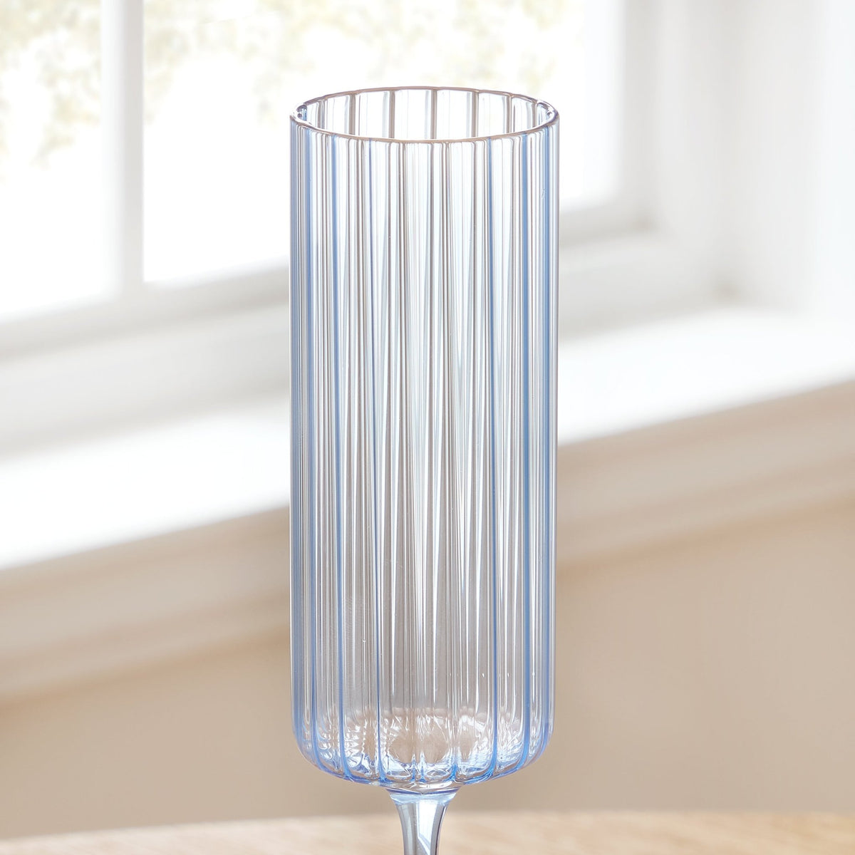 Lucinda Scalloped Edge Contrast Stem Glass Flutes - Set of 4 - Blue - DUSK
