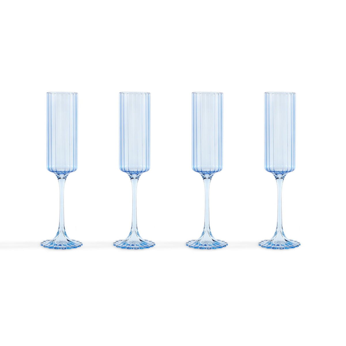 Lucinda Scalloped Edge Contrast Stem Glass Flutes - Set of 4 - Blue - DUSK