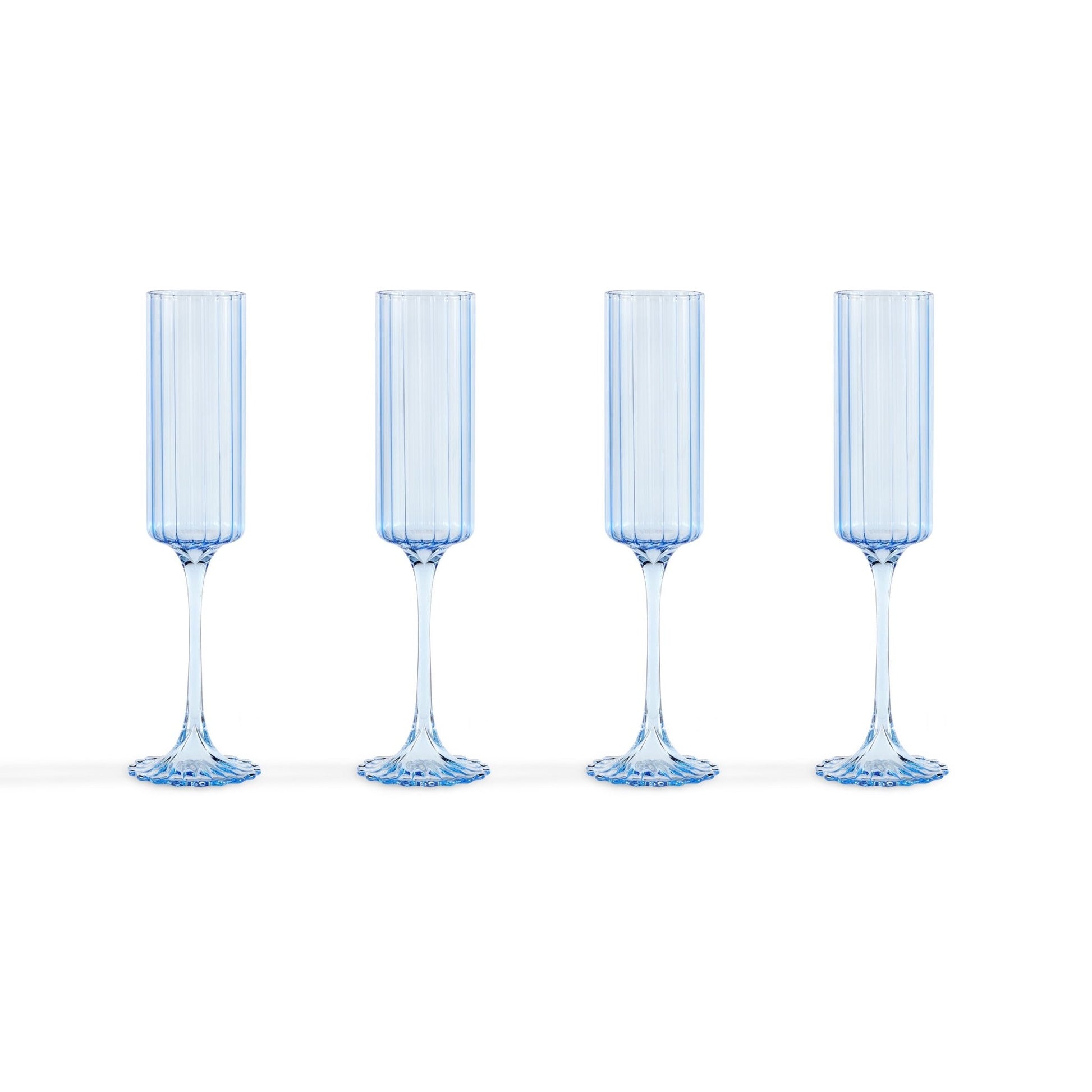 Lucinda Scalloped Edge Contrast Stem Glass Flutes - Set of 4 - Blue - DUSK
