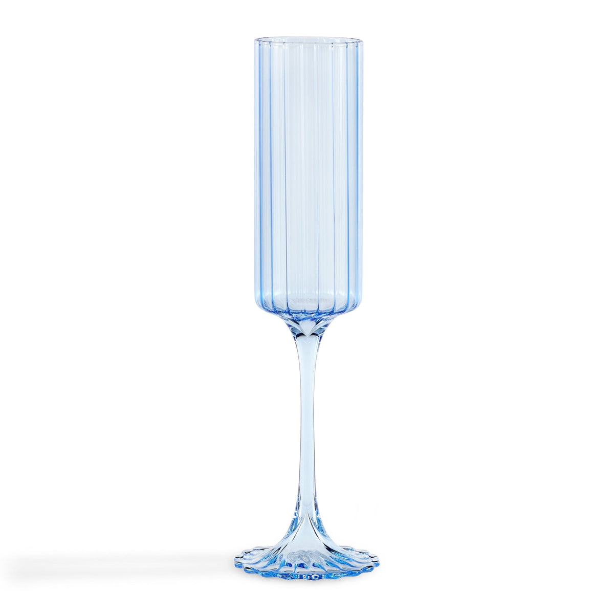 Lucinda Scalloped Edge Contrast Stem Glass Flutes - Set of 4 - Blue - DUSK