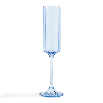 Lucinda Scalloped Edge Contrast Stem Glass Flutes - Set of 4 - Blue - DUSK