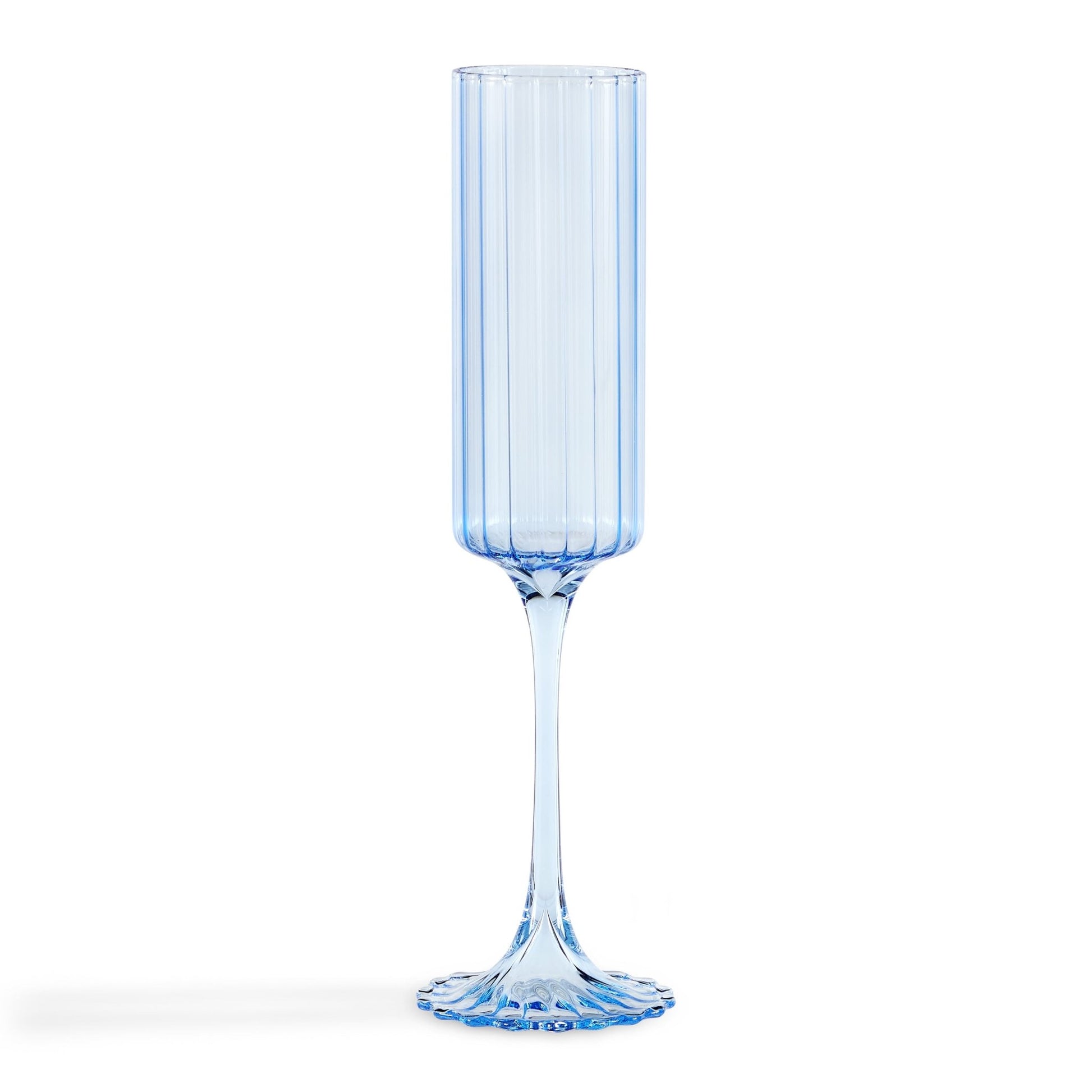 Lucinda Scalloped Edge Contrast Stem Glass Flutes - Set of 4 - Blue - DUSK