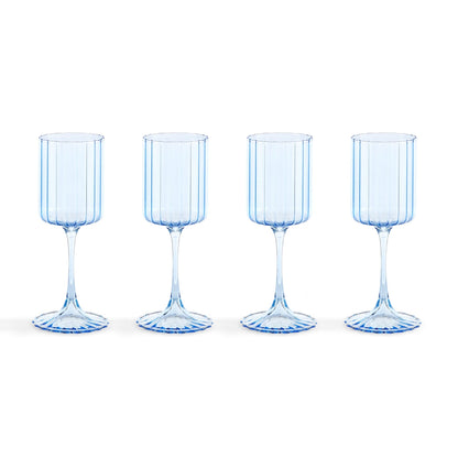 Lucinda Scalloped Edge Contrast Stem Wine Glasses - Set of 4 - Blue - DUSK