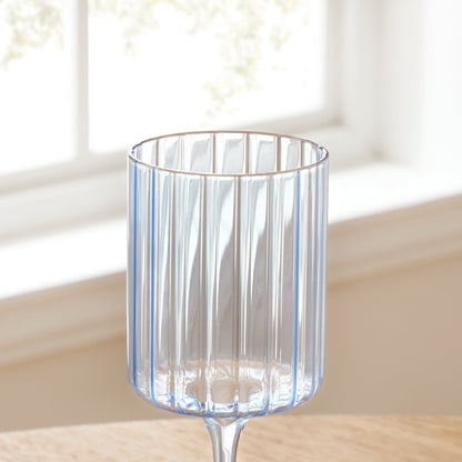 Lucinda Scalloped Edge Contrast Stem Wine Glasses - Set of 4 - Blue - DUSK
