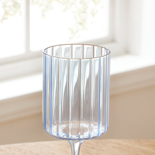 Lucinda Scalloped Edge Contrast Stem Wine Glasses - Set of 4 - Blue - DUSK