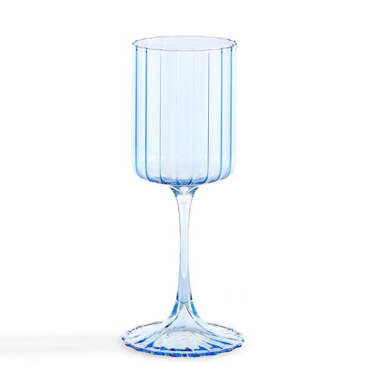 Lucinda Scalloped Edge Contrast Stem Wine Glasses - Set of 4 - Blue - DUSK