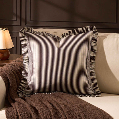Lulu Cotton Frill Stripe Edge Sofa Cushion Cover - Chocolate - DUSK