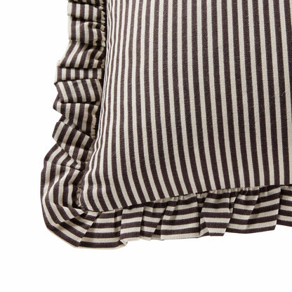 Lulu Cotton Frill Stripe Edge Sofa Cushion Cover - Chocolate - DUSK