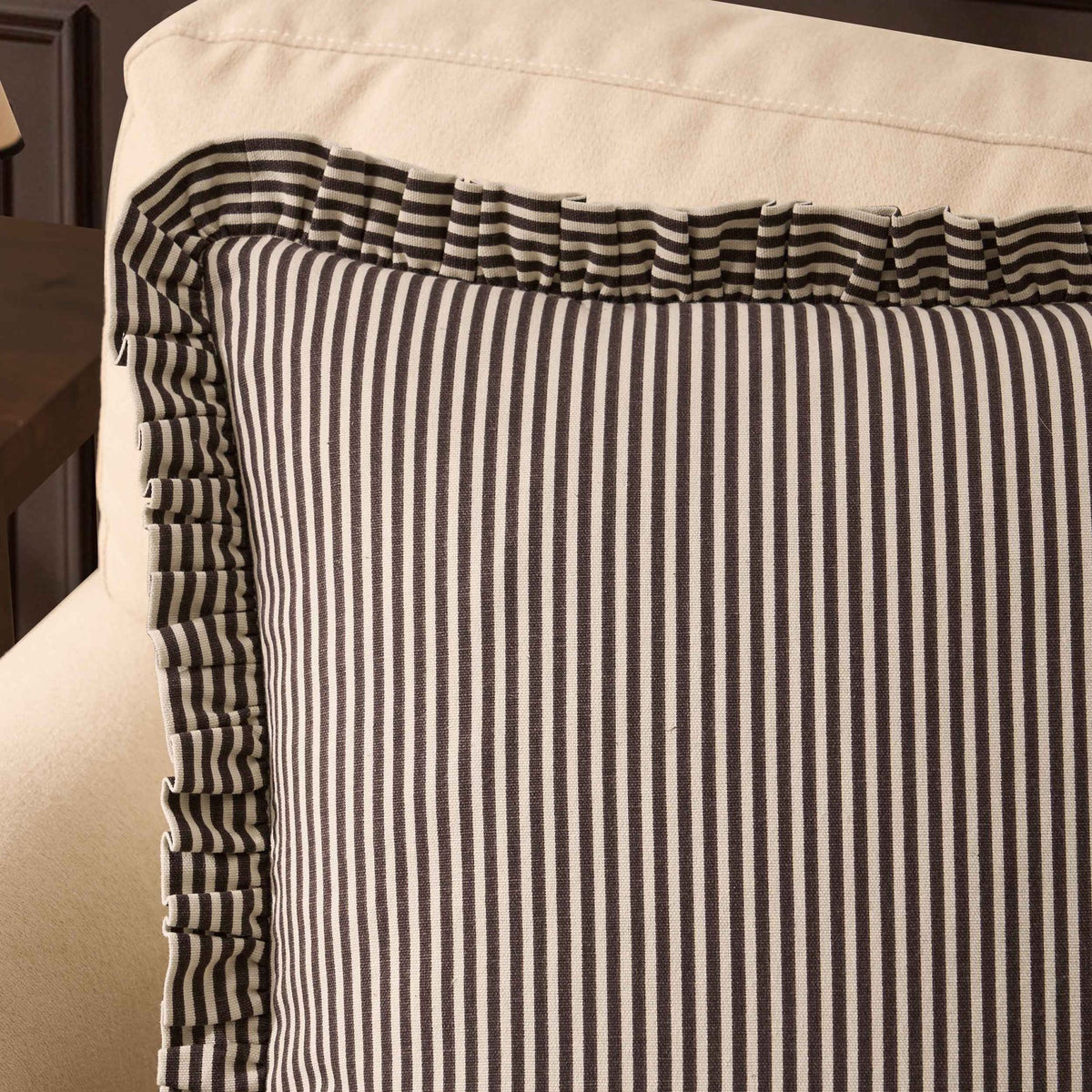 Lulu Cotton Frill Stripe Edge Sofa Cushion Cover - Chocolate - DUSK