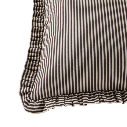 Lulu Cotton Frill Stripe Edge Sofa Cushion Cover - Chocolate - DUSK