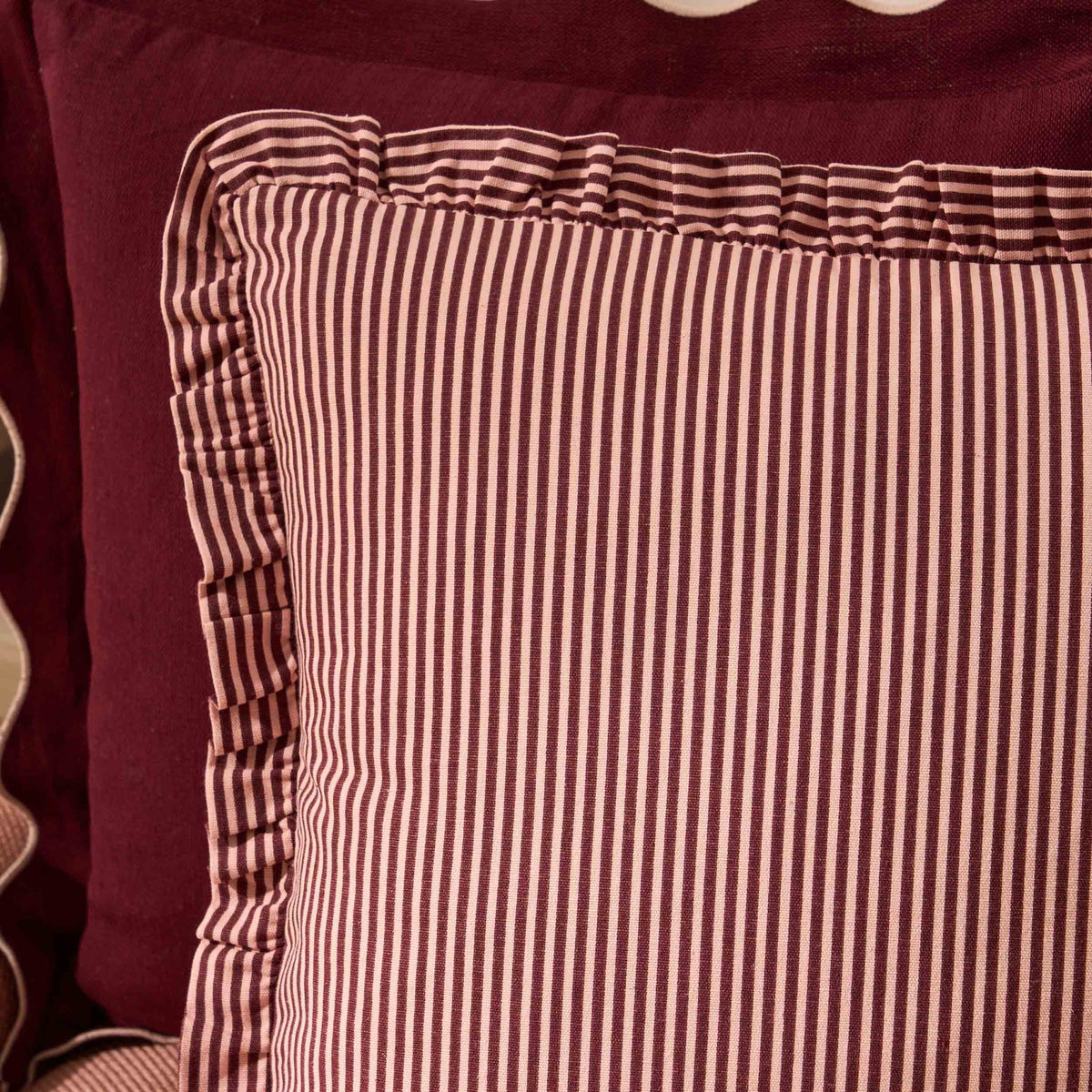Lulu Cotton Frill Stripe Edge Sofa Cushion Cover - Pink - DUSK