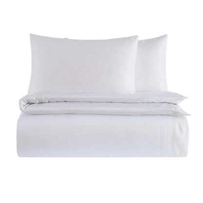Lyla Lyocell Blend Geo Jacquard 300 Thread Count Duvet Cover & Pillowcase Set - White - DUSK