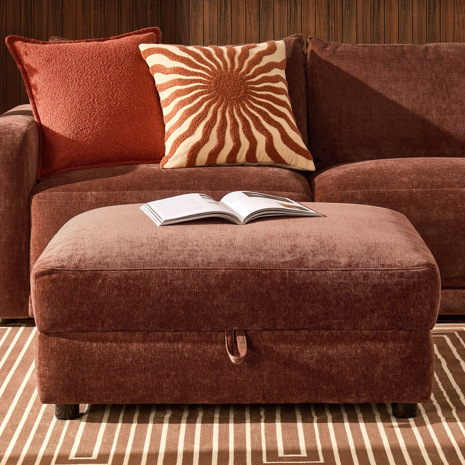 Lyon Storage Pouffe - Chenille Dark Rust - DUSK