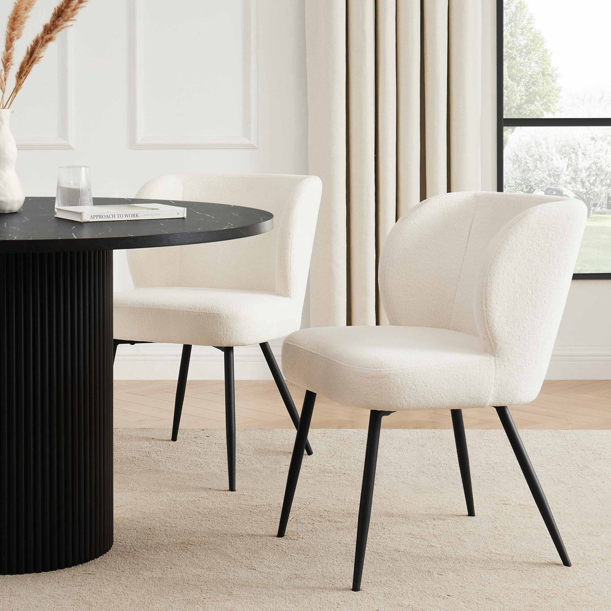 Mabel Set of 2 Dining Chairs - Linen Look - Teddy White - DUSK