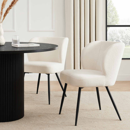 Mabel Set of 2 Dining Chairs - Linen Look - Teddy White - DUSK