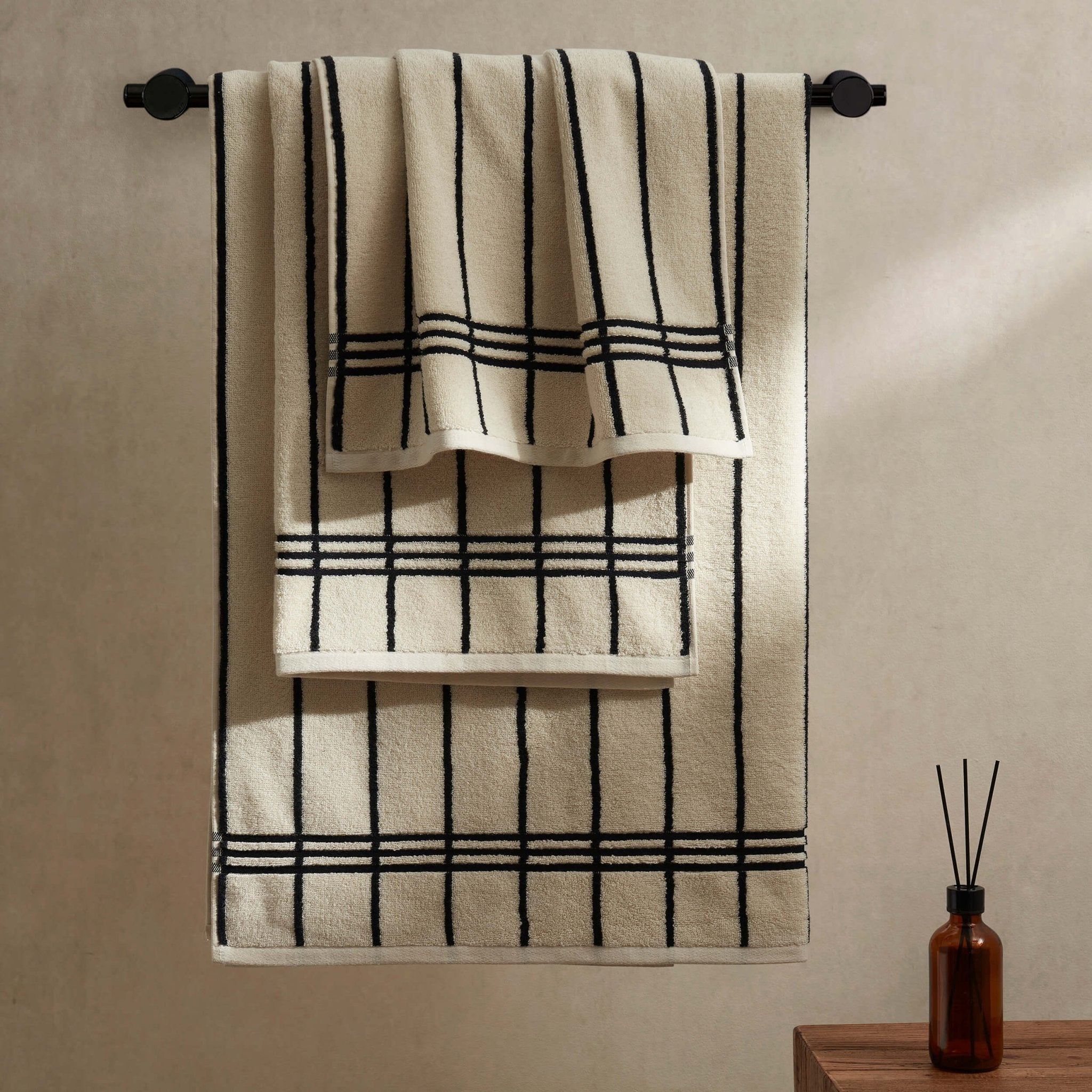 Madrid Fine Stripe Cotton Towel Collection - Off White/Black - DUSK