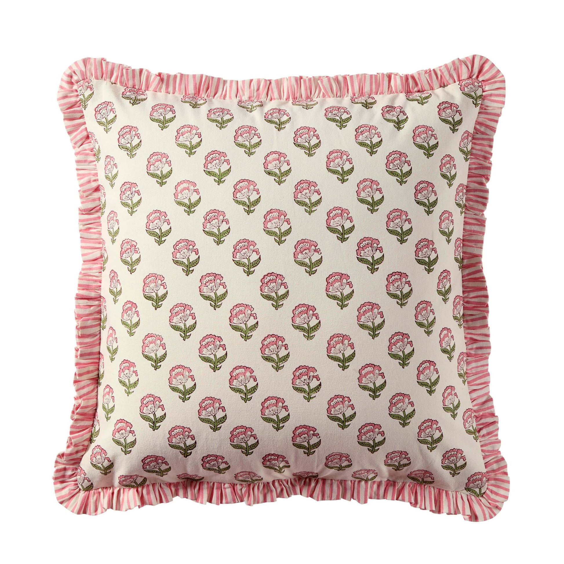 Maisie 100% Cotton Frill Edge Printed Cushion Cover - Pink - DUSK