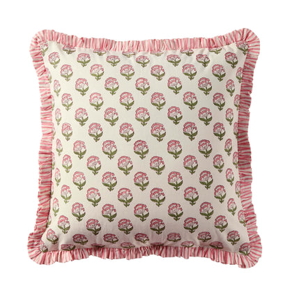 Maisie 100% Cotton Frill Edge Printed Cushion Cover - Pink - DUSK