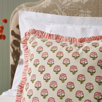 Maisie 100% Cotton Frill Edge Printed Cushion Cover - Pink - DUSK