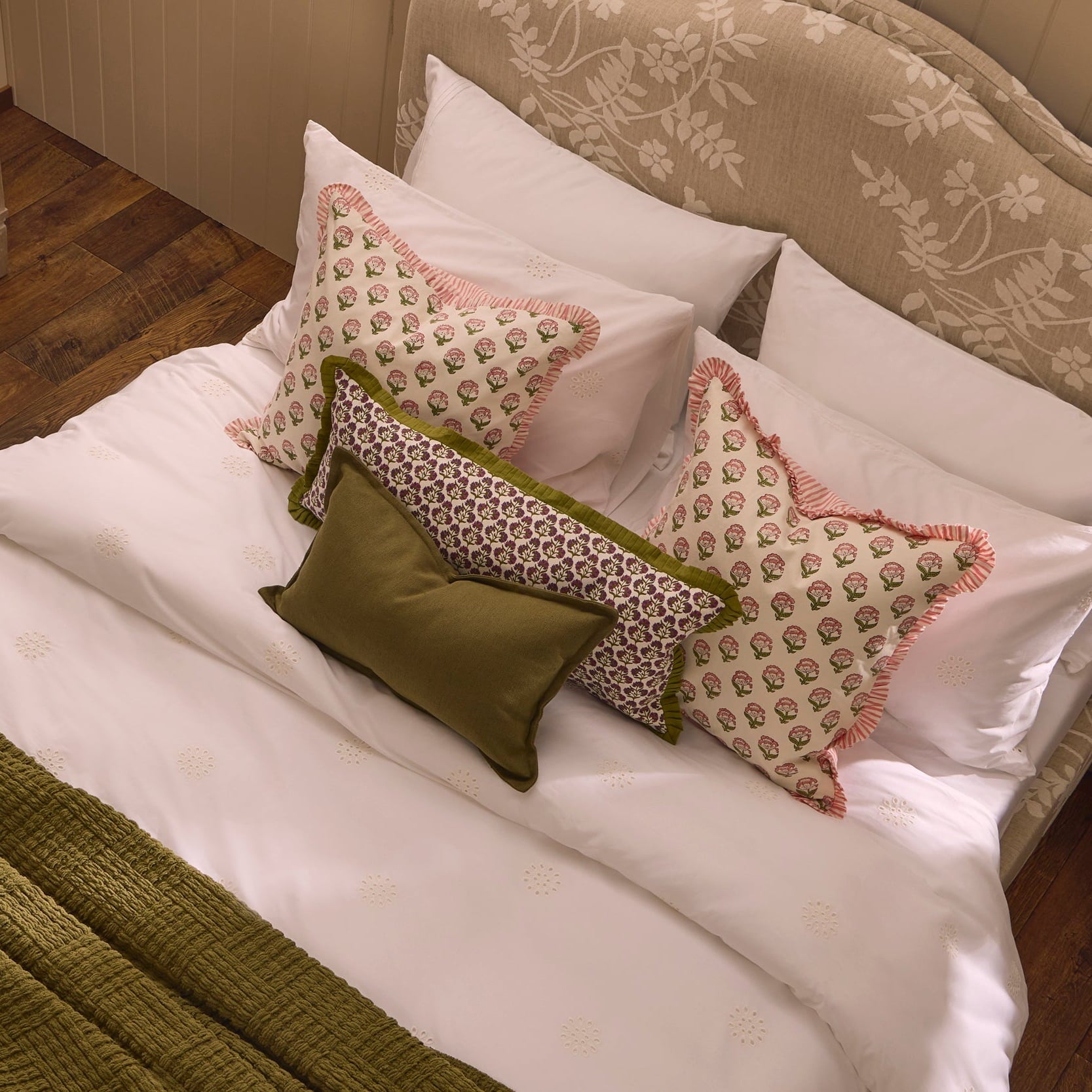 Maizie 100% Cotton Frill Edge Printed Cushion Cover - Pink - DUSK