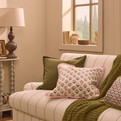Maizie 100% Cotton Frill Edge Printed Sofa Cushion Cover - Pink - DUSK