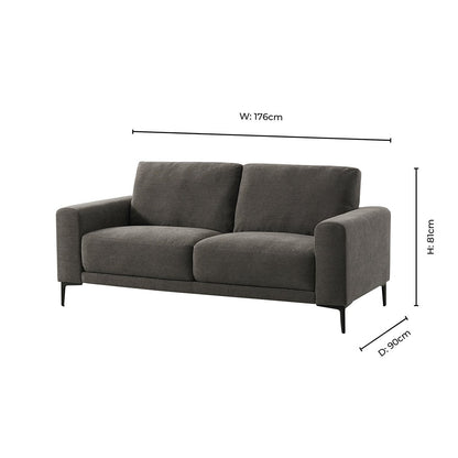 Malibu 3 Seater Sofa - Chenille Ash Grey - DUSK