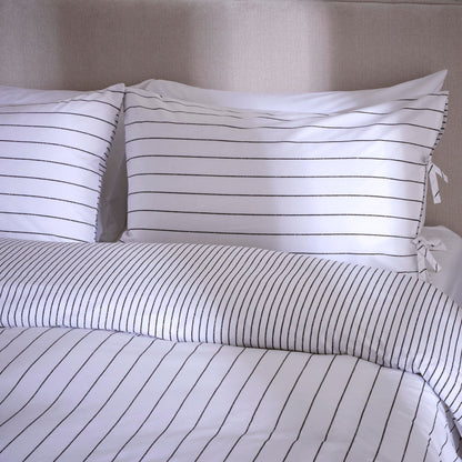 Malmo Reversible Printed Stripe Duvet Cover Set - White/Grey - DUSK