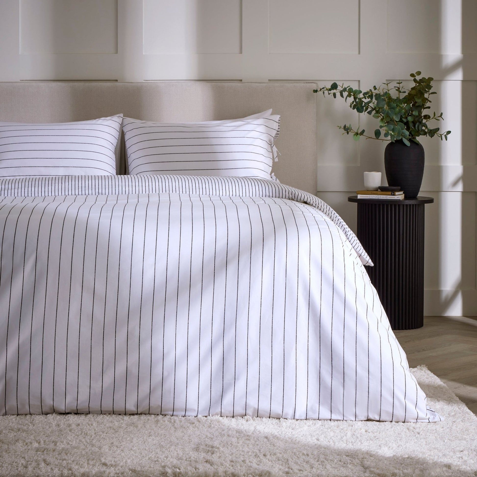 Malmo Reversible Printed Stripe Duvet Cover Set - White/Grey - DUSK