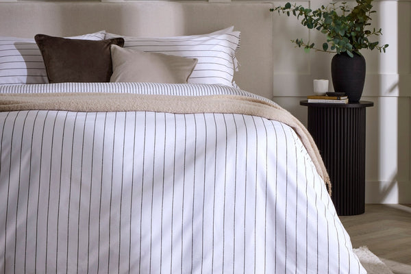 Malmo Reversible Printed Stripe Duvet Cover Set - White/Grey - DUSK
