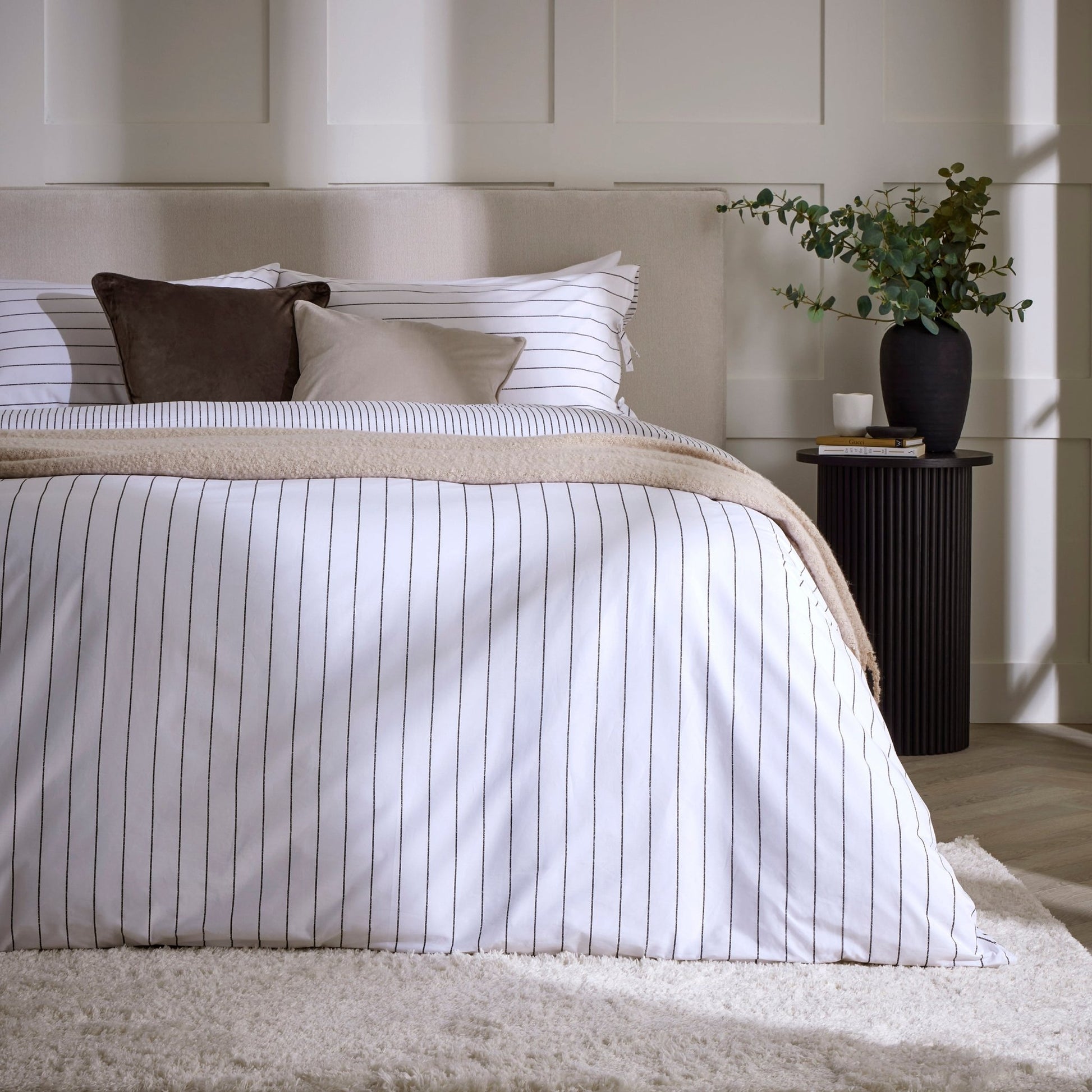 Malmo Reversible Printed Stripe Duvet Cover Set - White/Grey - DUSK