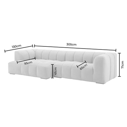 Manhattan Boucle Left Hand Large Chaise Sofa - Off White - DUSK