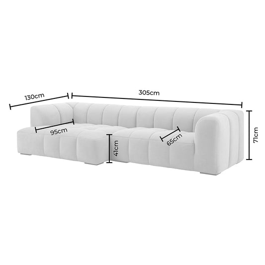 Manhattan Boucle Left Hand Large Chaise Sofa - Off White - DUSK