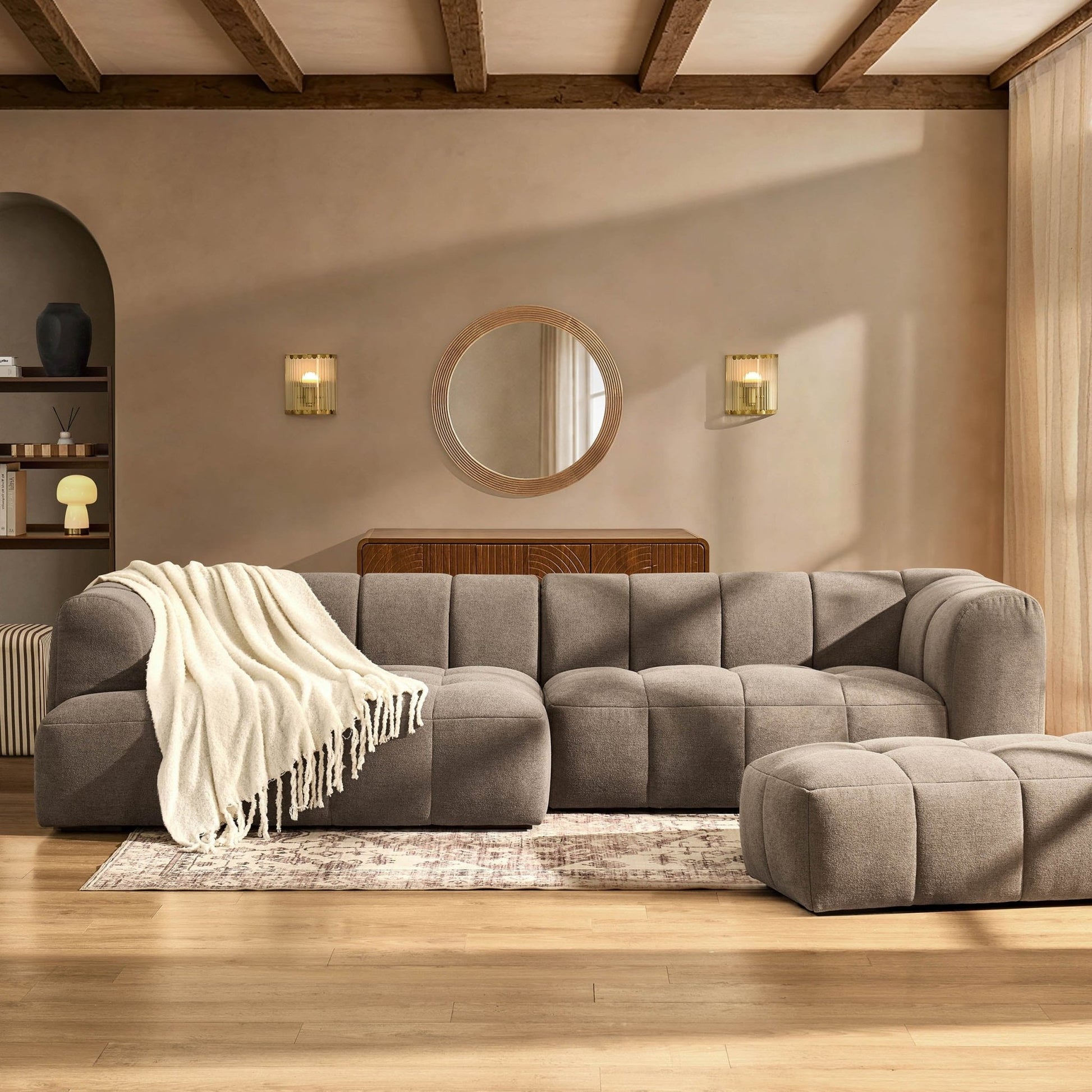 Manhattan Left Hand Chaise Sofa - Chenille Mushroom - DUSK