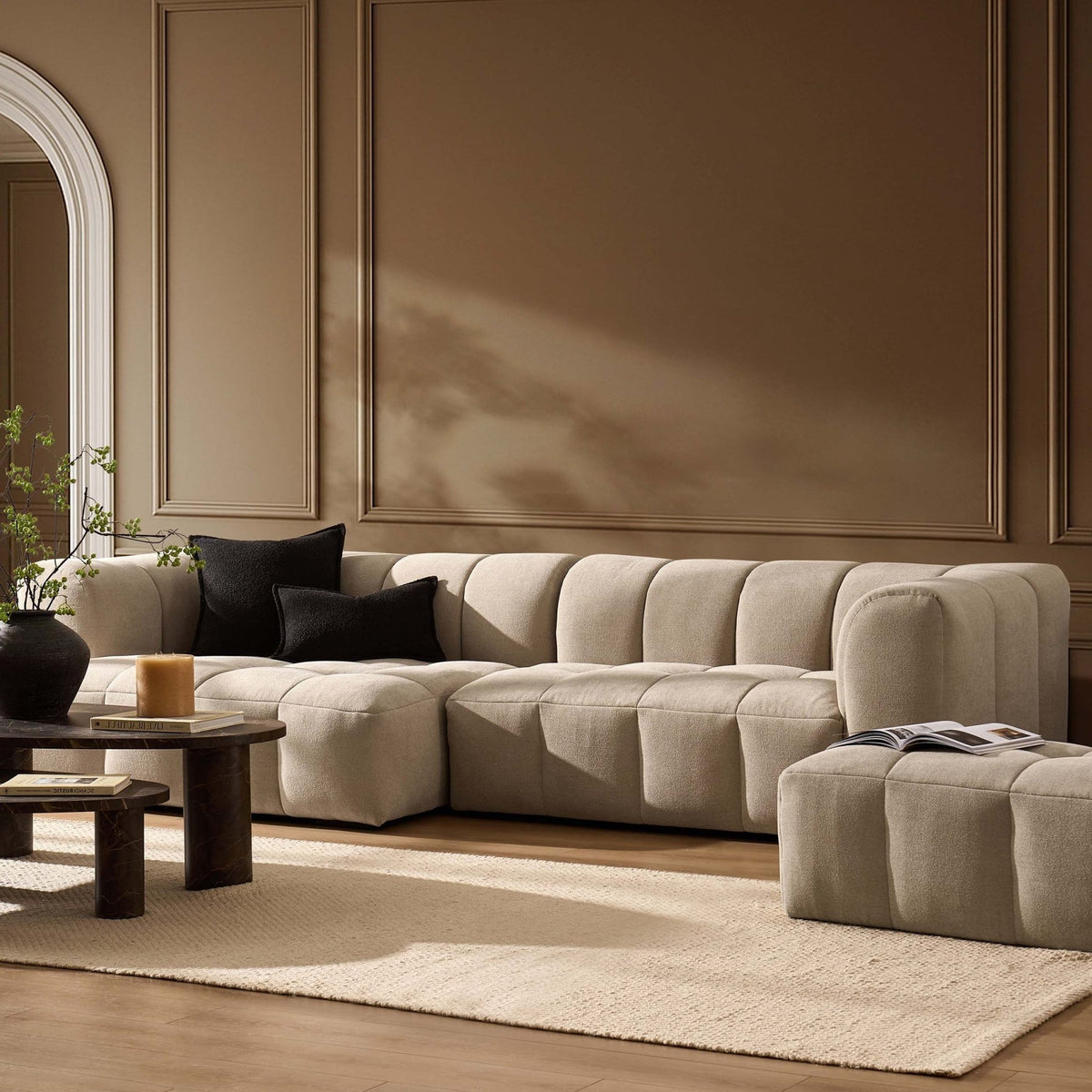 Manhattan Left Hand Chaise Sofa - Chenille Oatmeal - DUSK