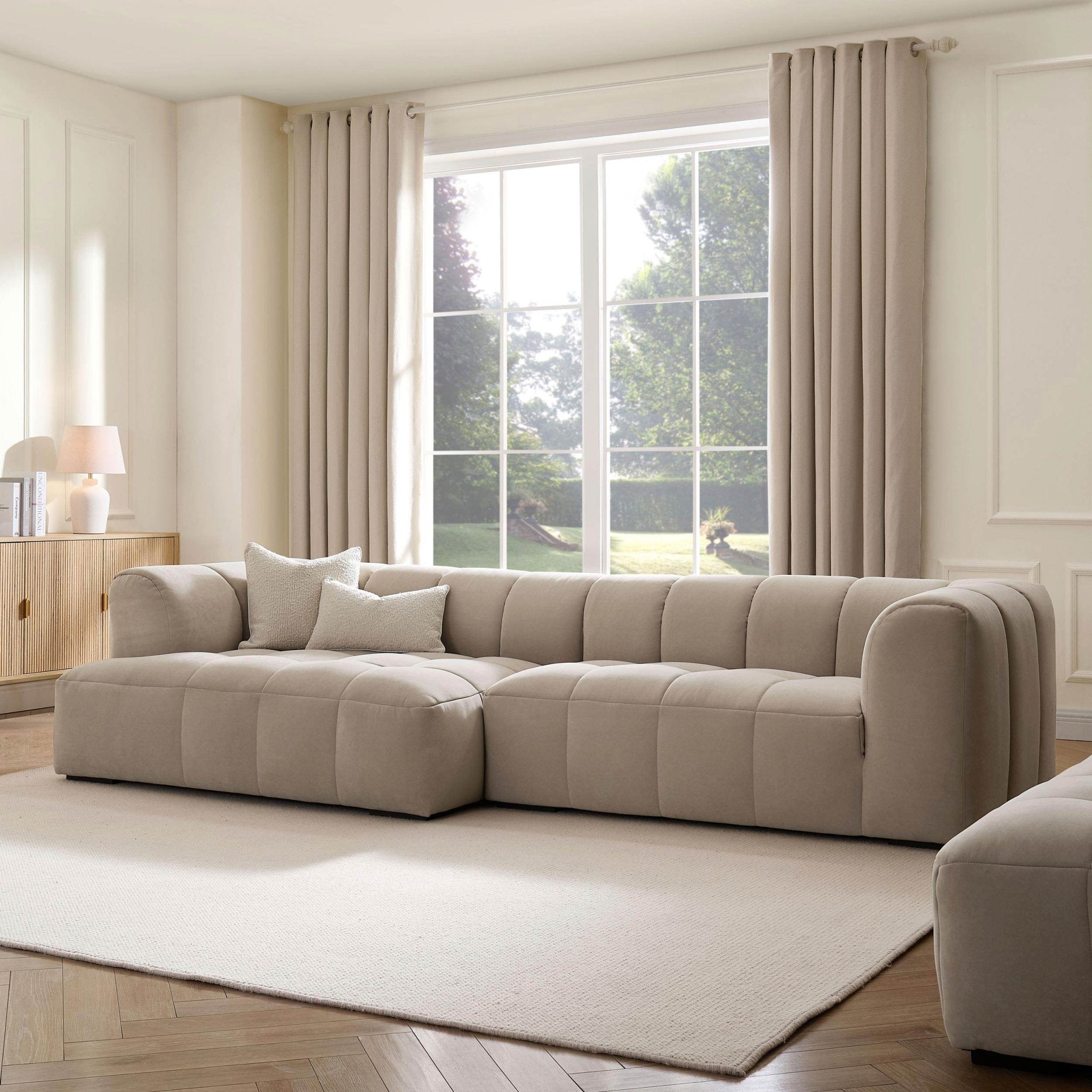 Manhattan Left Hand Large Chaise Sofa - Stone - DUSK
