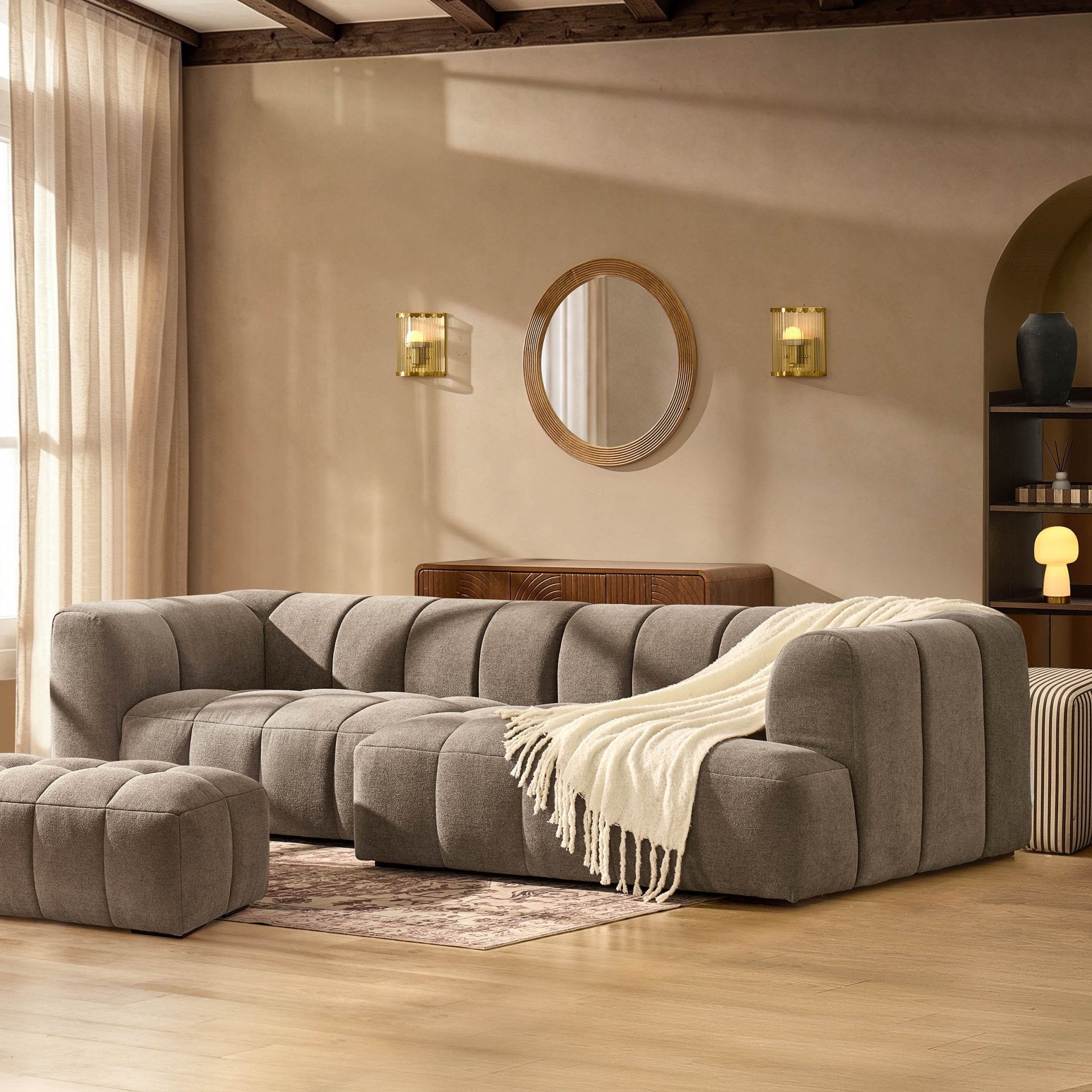 Manhattan Right Hand Chaise - Chenille Mushroom - DUSK