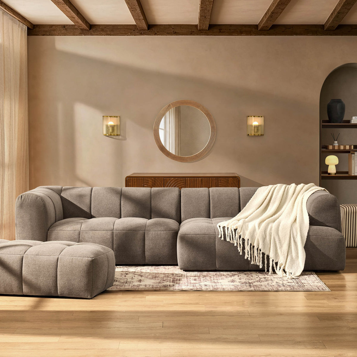 Manhattan Right Hand Chaise - Chenille Mushroom - DUSK