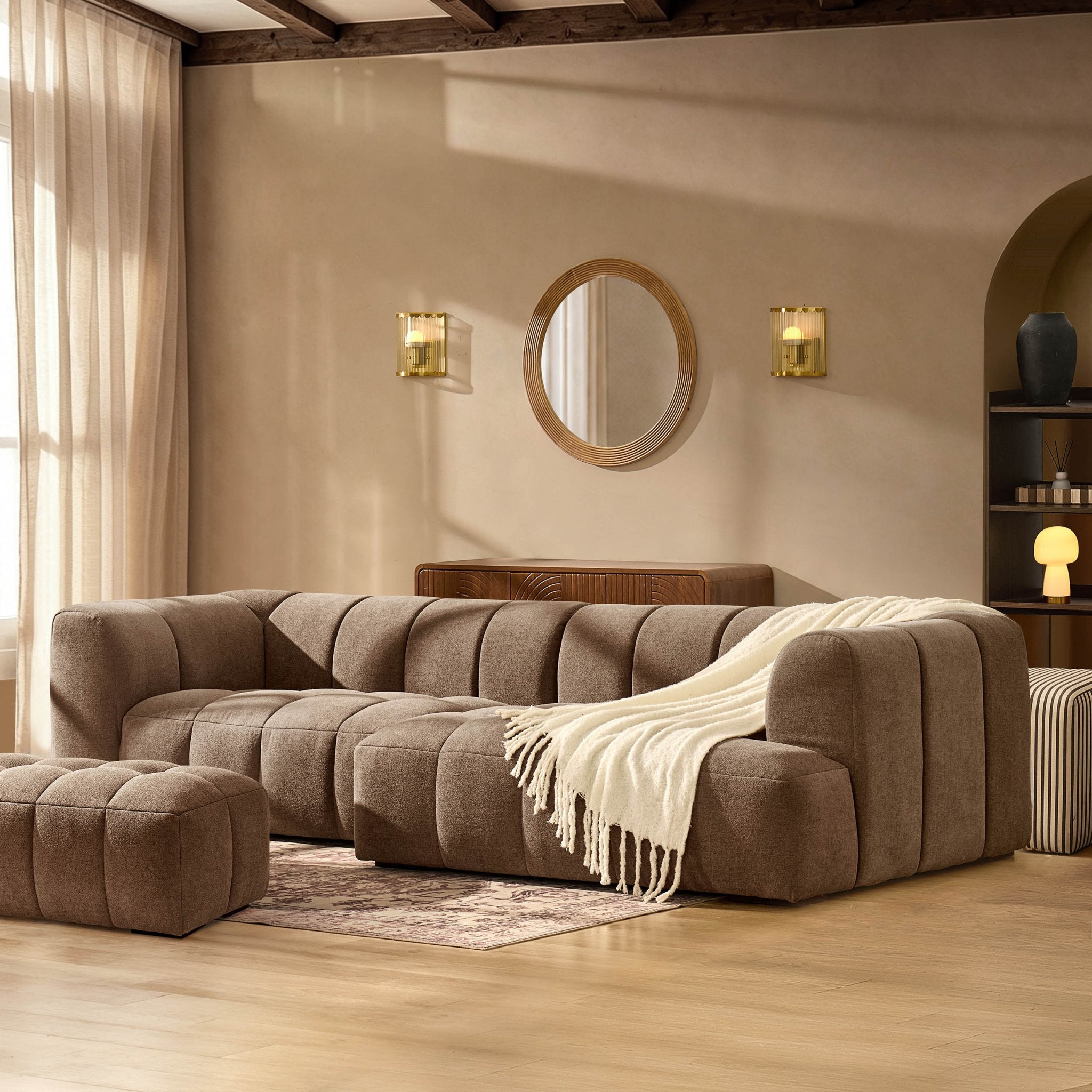 Manhattan Right Hand Chaise Sofa - Chenille Mushroom - DUSK