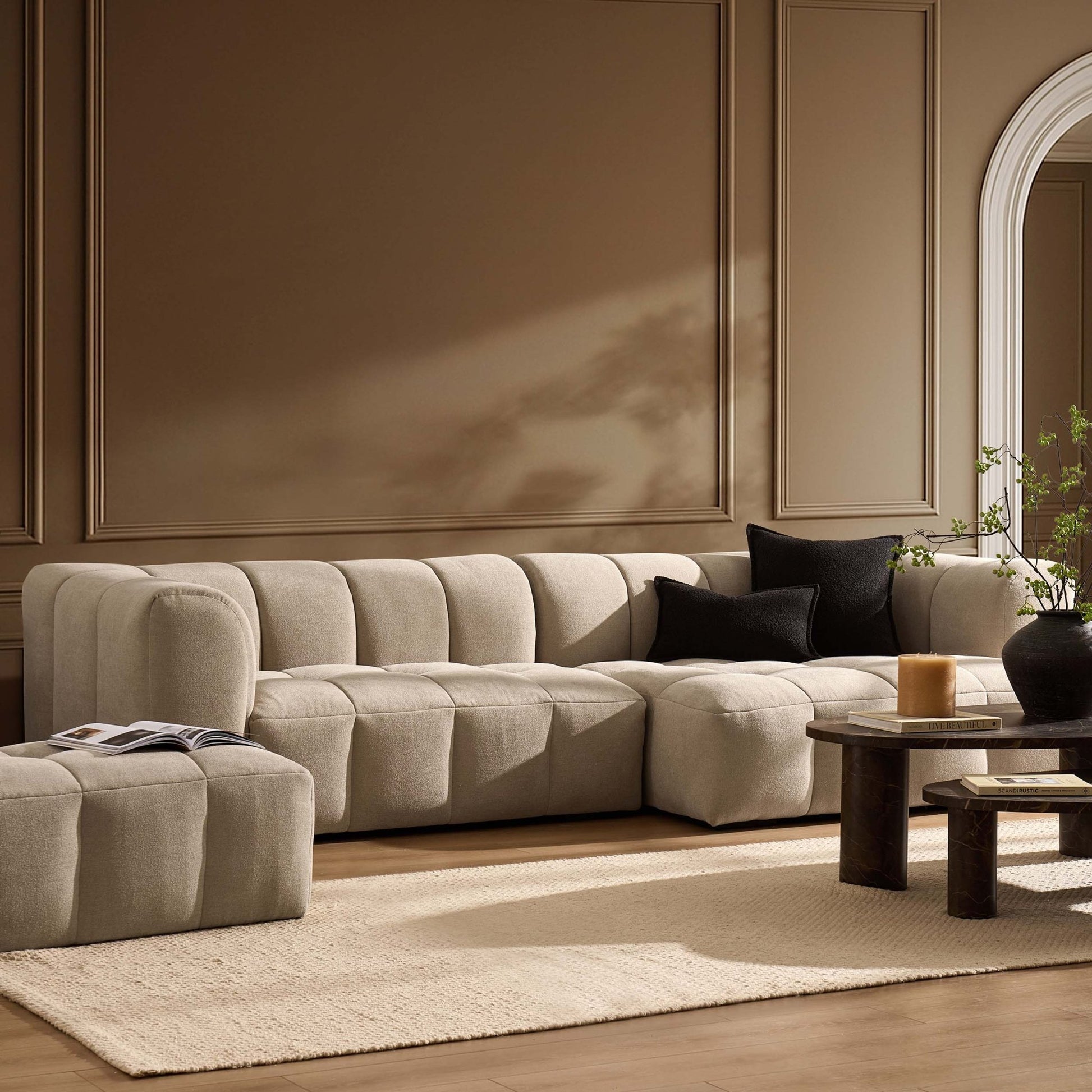 Manhattan Right Hand Chaise Sofa - Chenille Oatmeal - DUSK