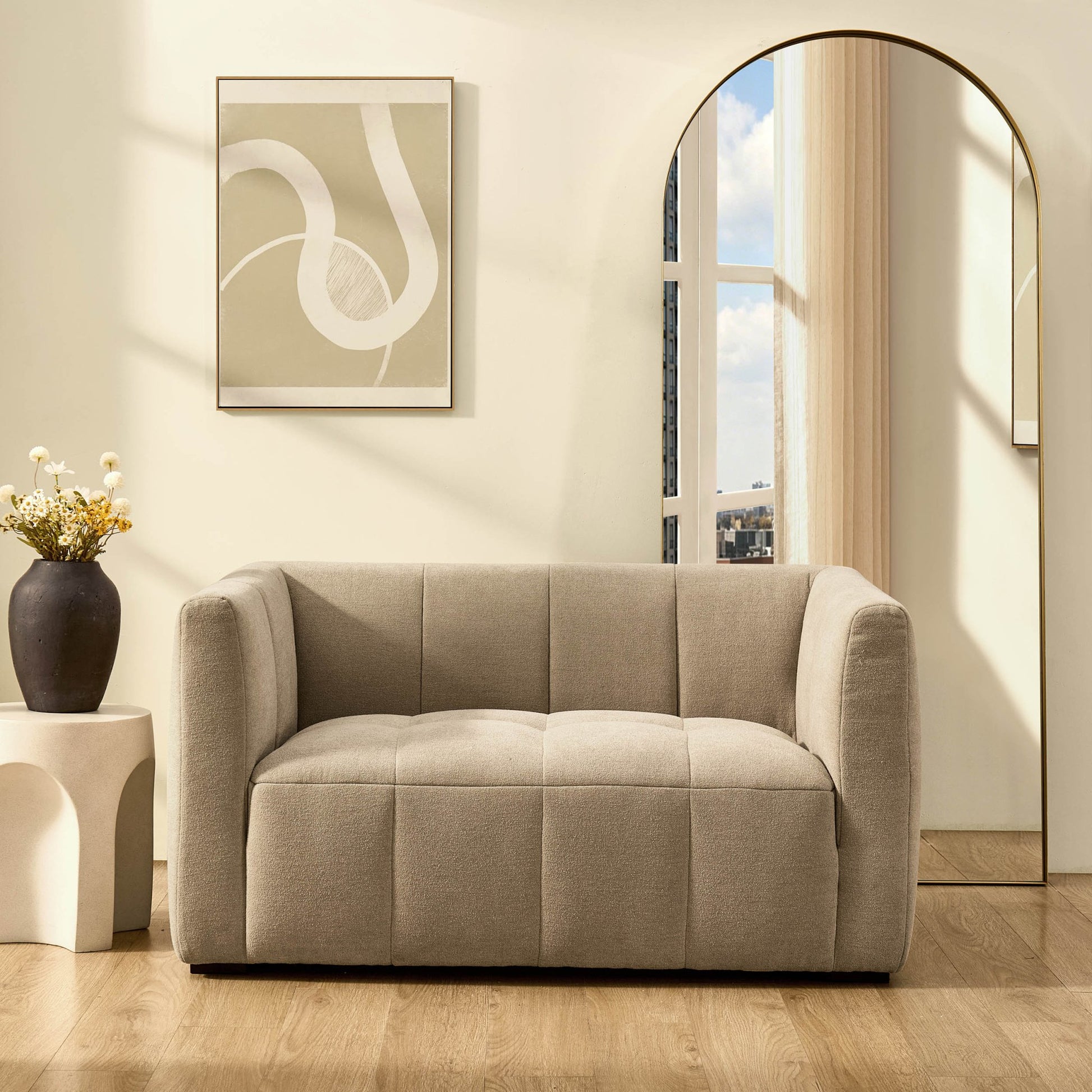 Manhattan Slim Arm Compact 2 Seater Sofa - Chenille Oatmeal - DUSK