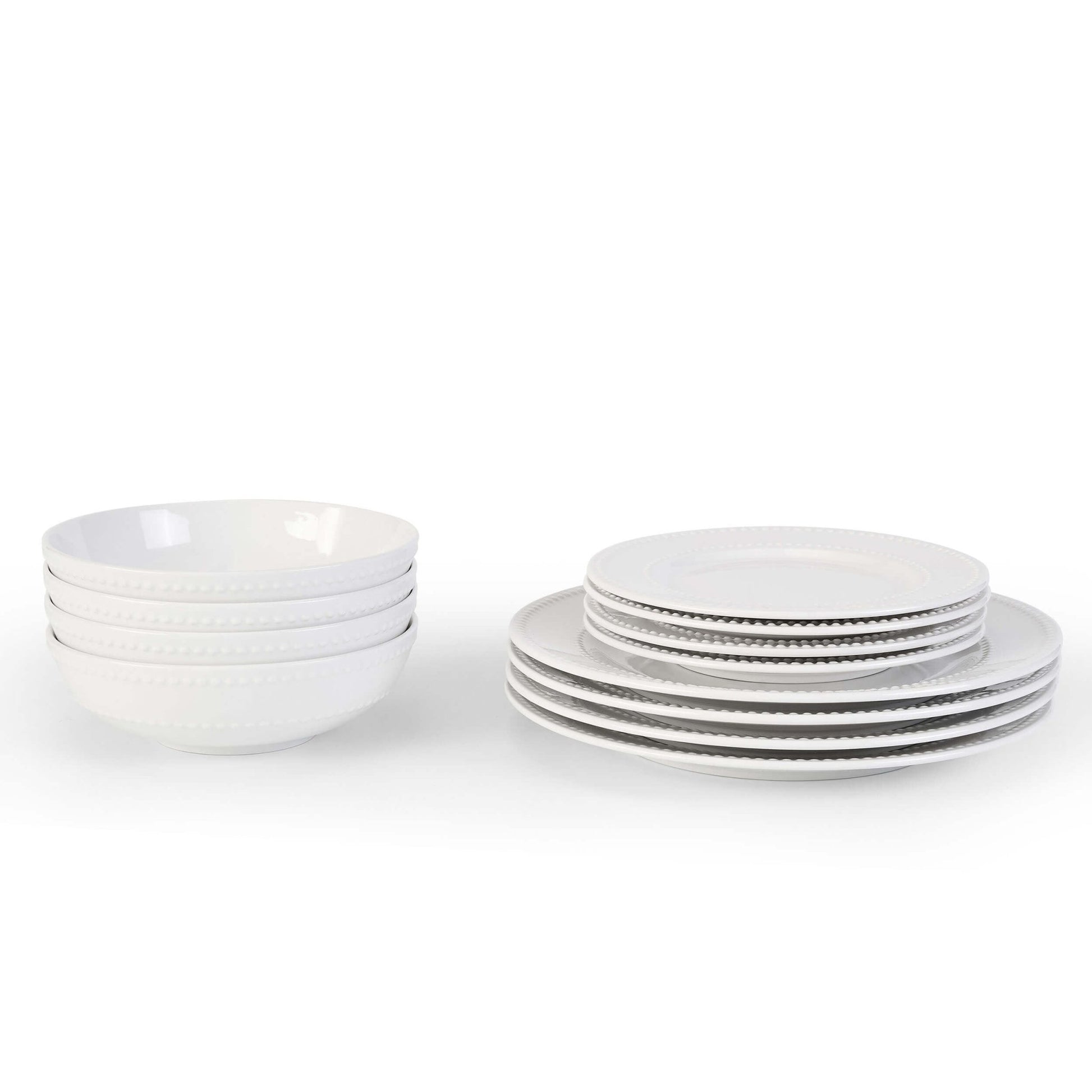Margalo Beaded 12 Piece Dinner Set - White - DUSK