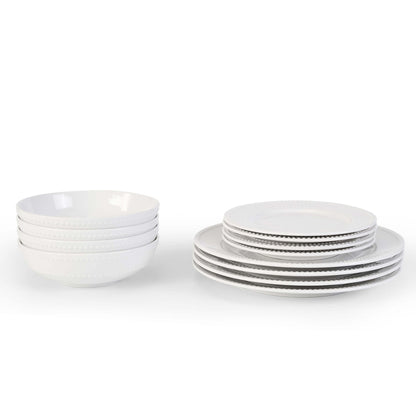 Margalo Beaded 12 Piece Dinner Set - White - DUSK