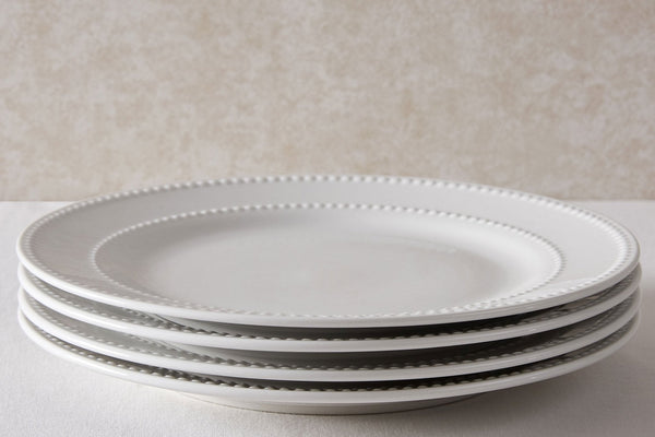 Margalo Beaded Set of 4 Dinner Plates - White - DUSK
