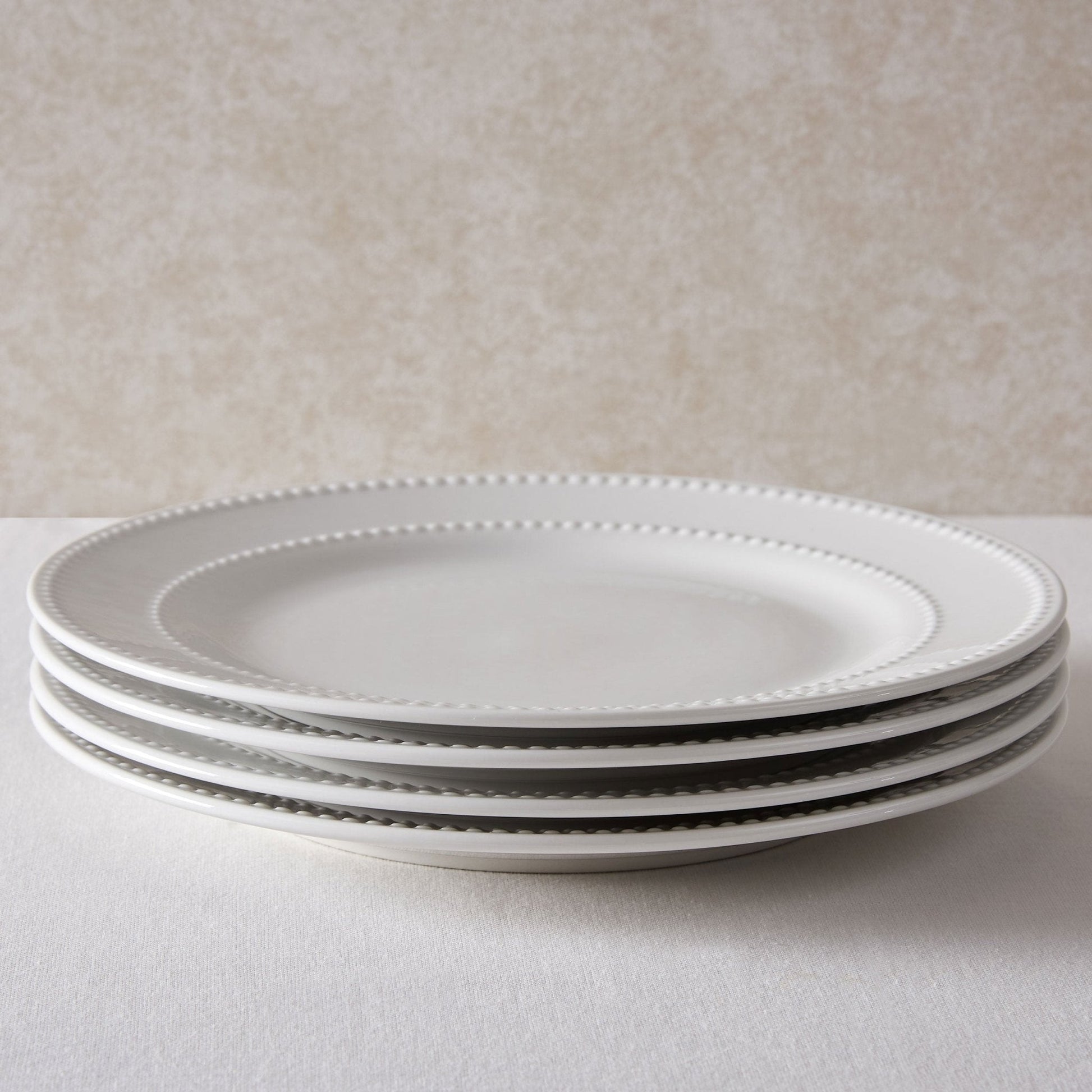 Margalo Beaded Set of 4 Dinner Plates - White - DUSK